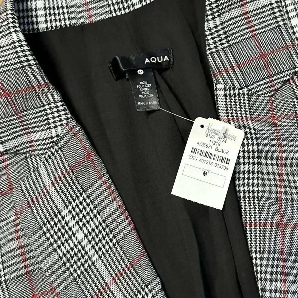 Aqua NWT Black Red Plaid Blazer Size Medium - Picture 5 of 5